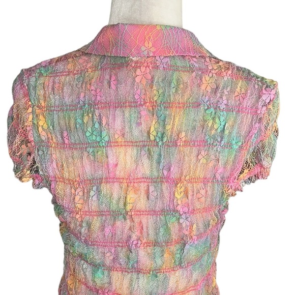 NWOT Free People Julie Printed Lace Mesh Crop Top in Tropical Sunset Combo - S - Picture 10 of 15